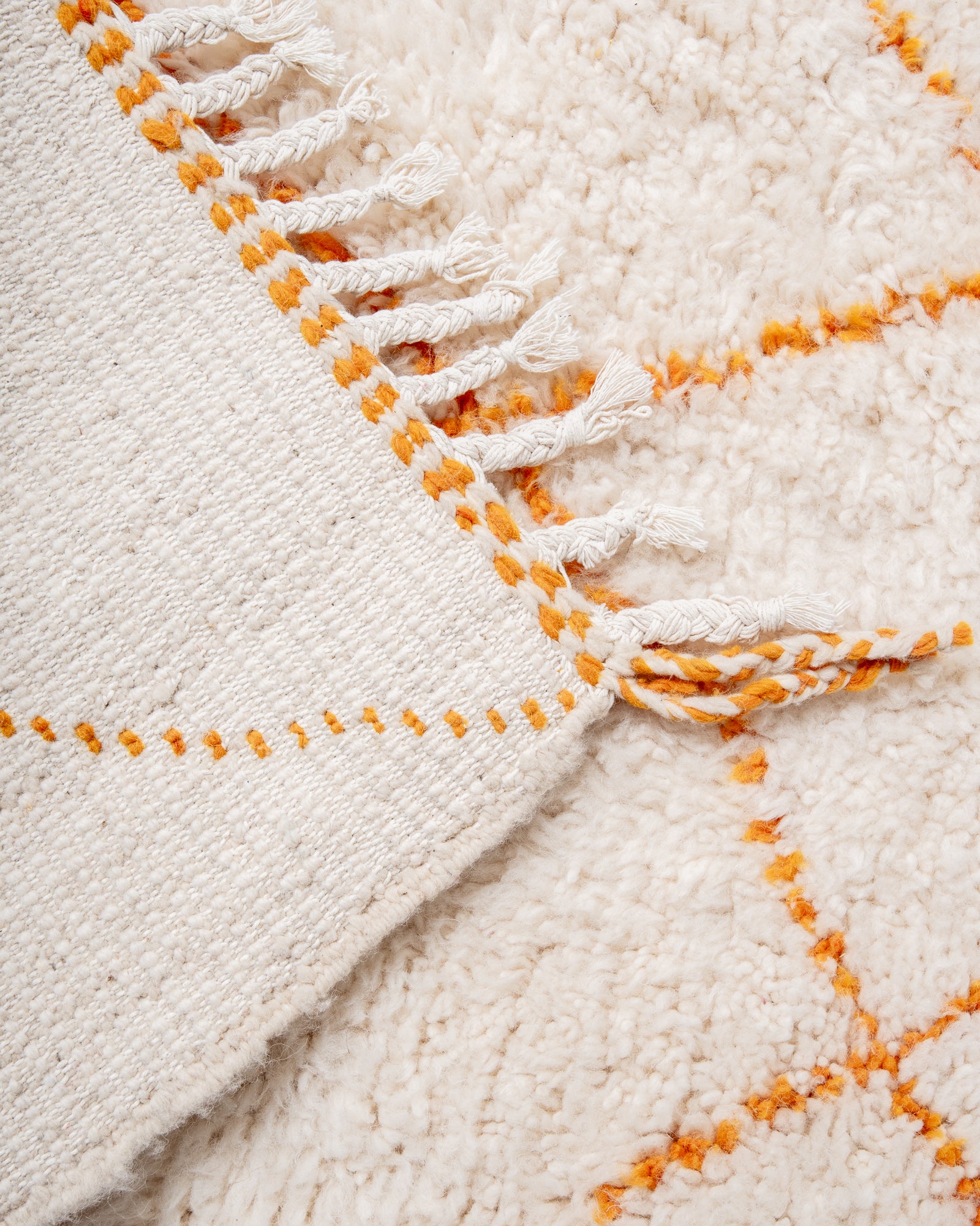Modern, designer, handcrafted Berber rug from Morocco. Beniourain carpet with beautiful colours and patterns and fluffy wool texture.